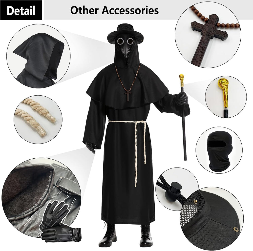 Plague Doctor Costume, Adults Plague Doctor Mask Halloween Costume for Women Men Dress-Up Cosplay Party