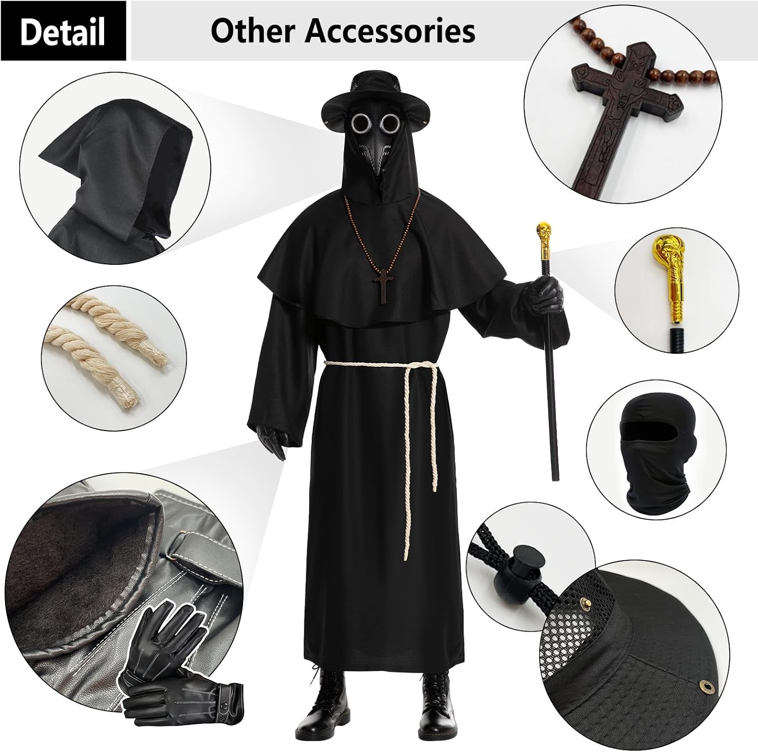 Plague Doctor Costume, Adults Plague Doctor Mask Halloween Costume for Women Men Dress-Up Cosplay Party
