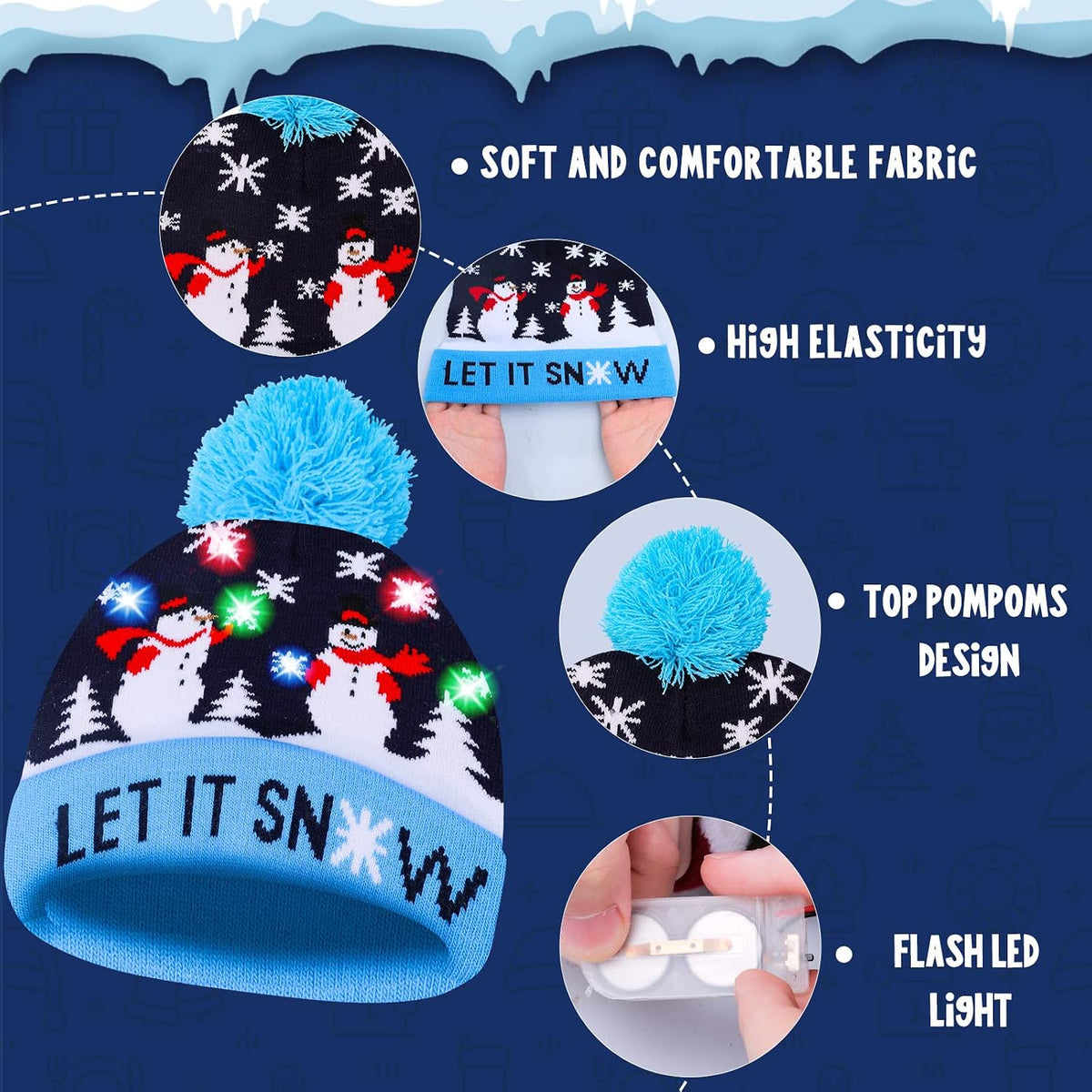 LED Light-Up Christmas Knit Hats