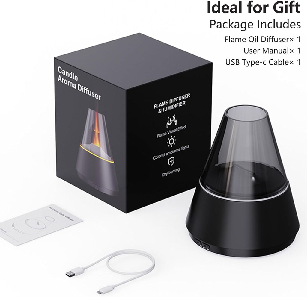 Flame Essential Oil Diffuser, Upgrade 7 Colour Lights Aromatherapy Diffuser, Oil Diffuser, Air Humidifier, Aroma Diffusers for Home, Bedroom, Office, Yoga, Timer & Waterless Auto Off