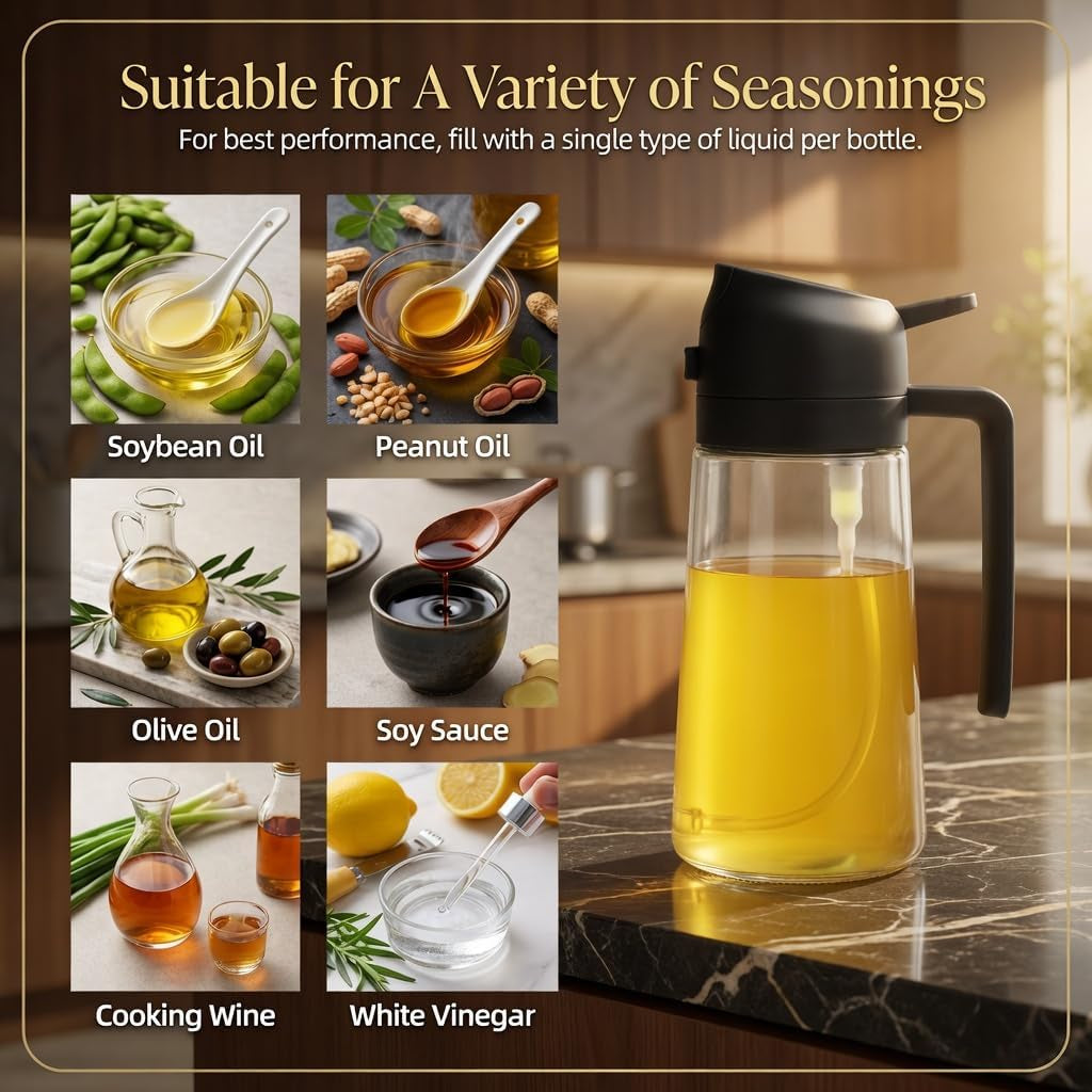 Oil Sprayer for Cooking, 16Oz/470Ml 2-In-1 Glass Olive Oil Dispenser