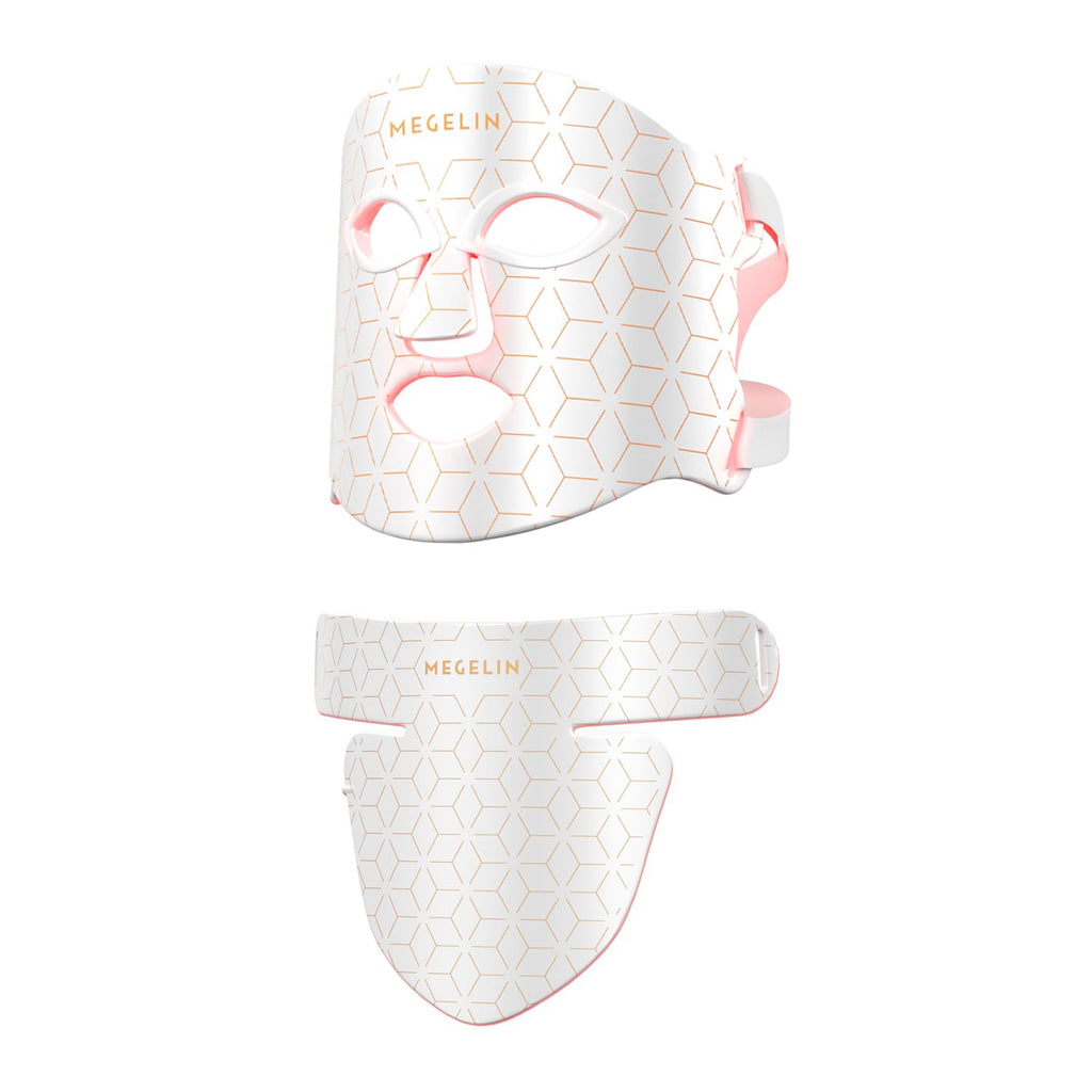 Led Red Light Therapy Face & Neck Mask, 7 Colors Led Light Therapy Facial Mask, Infrared Red Light Therapy Mask, Infrared Light Skin Rejuvenation(White)