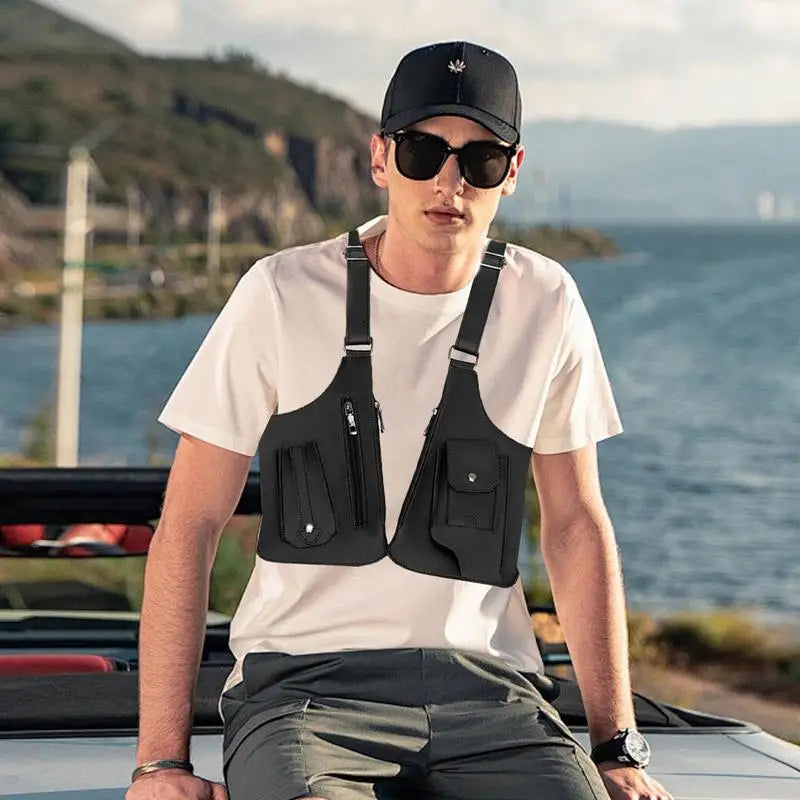 Anti Theft Double Shoulder Underarm Bag PU Leather Shoulder Bag Multi-Pocket Wallet Holster Bag for Mobile Phone Small Goods