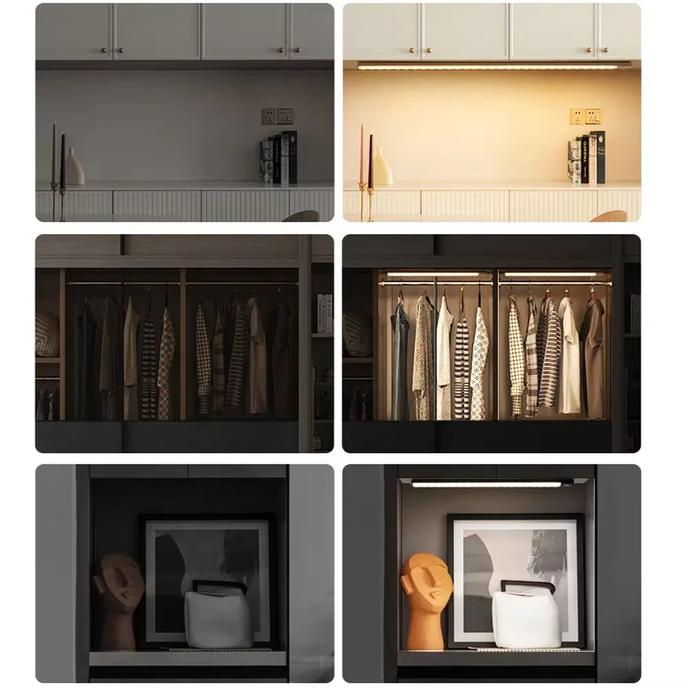 Motion Sensor Night Light USB Rechargeable Wireless Lamp under Cabinet Led Lights for Kitchen Cabinet Bedroom Wardrobe Lighting